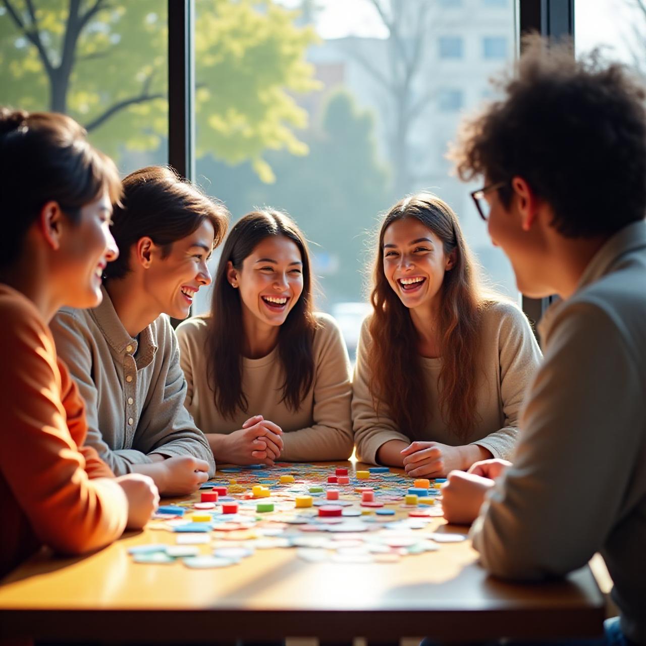 渋谷の明るい店舗でボードゲームを楽しむ人々